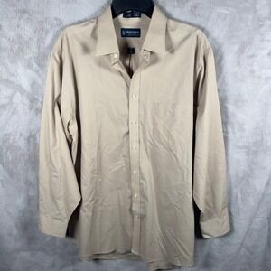 Stafford Essentials Mens Tan Long Sleeve Button Down Shirt Regular Fit Size‎ 17